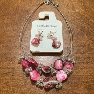 NWT Necklace and Earrings Bundle Pink and white beaded necklace dangle earrings